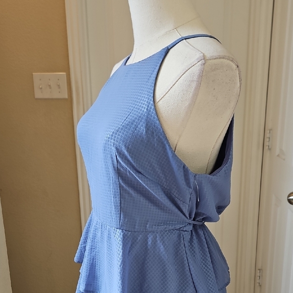 the general good Elegant Blue Ruffle Tiered Halter Mini Dress Size Medium - Picture 3 of 7